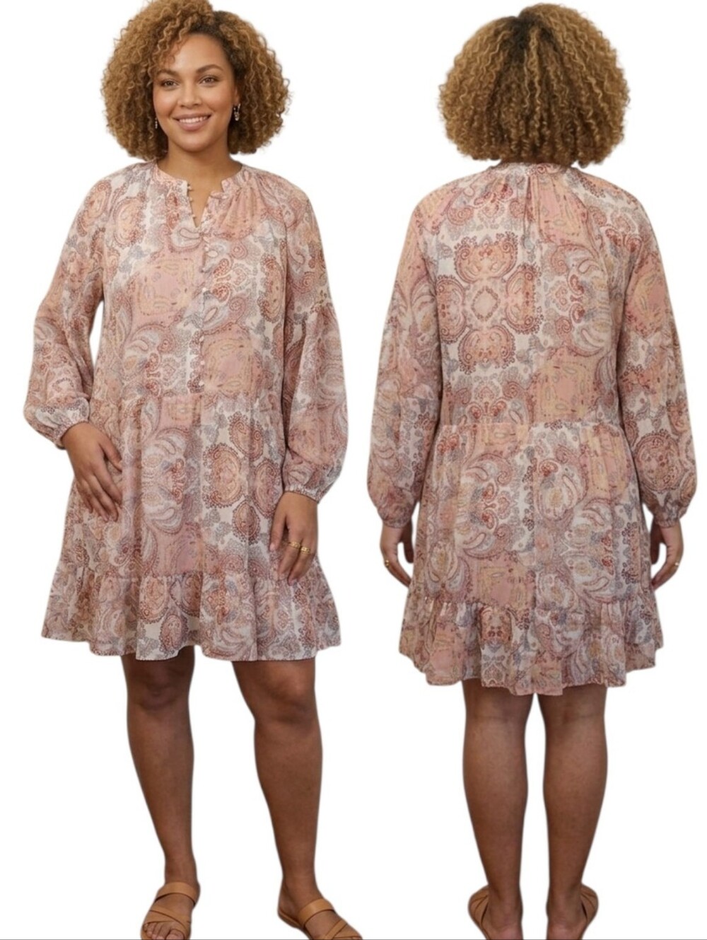 VICI Chiffon Paisley Print Tiered Boho Dress - Size XL